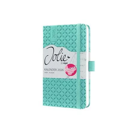 SIGEL Naptár, A6, heti, 2026, kemény borító, SIGEL "Jolie", aqua zöld