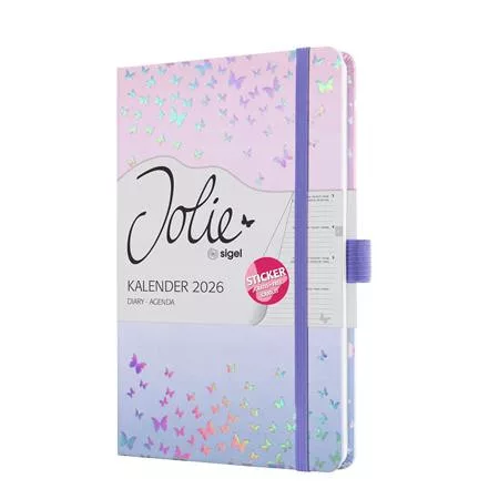 SIGEL Naptár, A5, heti, 2026, kemény borító, SIGEL "Jolie", Butterfly Confetti Candy