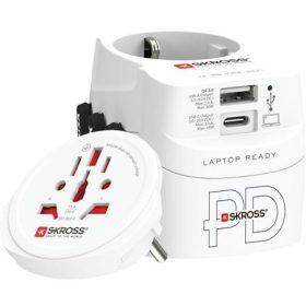   SKROSS Adapter, világutazóknak, 1xUSB-A, 1xUSB-C PD, 45W, USB-C kábel, SKROSS