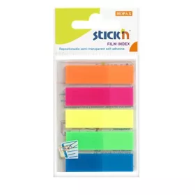   STICK N Jelölőcímke, műanyag, 5x25 lap, 45x12 mm, STICK N, neon színek