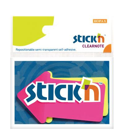 STICK N Jelölőcímke, nyíl, műanyag, 2x30lap, 76x50mm, STICK N, neon színek