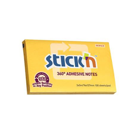 STICK N Öntapadó jegyzettömb, 76x127 mm, 100 lap, STICK N, sárga