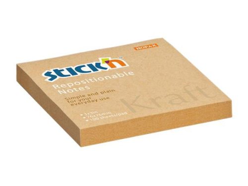 STICK N Öntapadó jegyzettömb, 76x76 mm, 100 lap, STICK N "Kraft Notes", barna