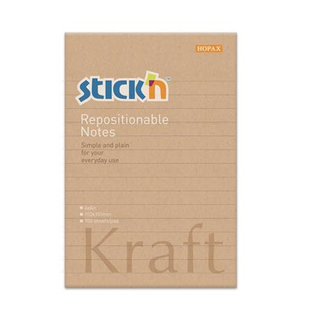 STICK N Öntapadó jegyzettömb, vonalas, 150x101 mm, 100 lap, STICK N "Kraft Notes"