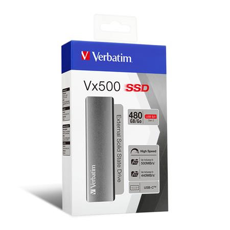 VERBATIM SSD (külső memória), 480 GB, USB 3.1, VERBATIM "Vx500", szürke