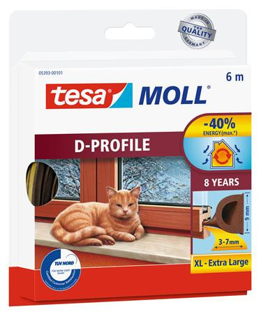 TESA Ajtó- és ablaktömítő szalag, 9 mm x 6 m, TESA "tesamoll® D profil", barna