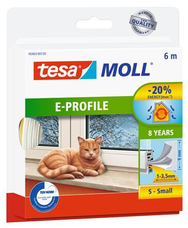 TESA Ajtó- és ablaktömítő szalag, 9 mm x 6 m, TESA "tesamoll® E profil", fehér