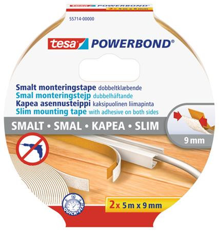 TESA Szerelőszalag, keskeny, 2 x 9 mm x 5 m, TESA, "Powerbond"