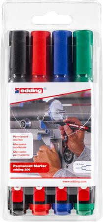 EDDING Alkoholos marker készlet, 1,5-3 mm, kúpos, EDDING "300", 4 különböző szín