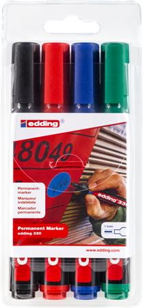 EDDING Alkoholos marker készlet, 1-5 mm, vágott, EDDING "330", 4 különböző szín