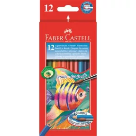   FABER-CASTELL Akvarell ceruza készlet, hatszögletű, ecsettel, FABER-CASTELL, 12 különböző szín
