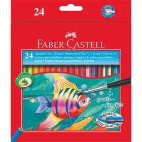   FABER-CASTELL Akvarell ceruza készlet, hatszögletű, ecsettel, FABER-CASTELL, 24 különböző szín