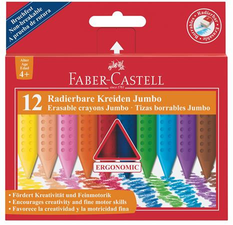 FABER-CASTELL Zsírkréta, háromszögletű, FABER-CASTELL "Jumbo Grip", 12 különböző szín