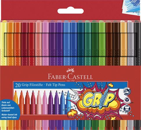 FABER-CASTELL Filctoll készlet, háromszögletű, FABER-CASTELL "Grip", 20 különböző szín