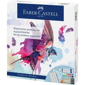   FABER-CASTELL Akvarell festékkészlet, tubusos, kiegészítőkkel, FABER-CASTELL "Creative Studio", 12 különböző szín