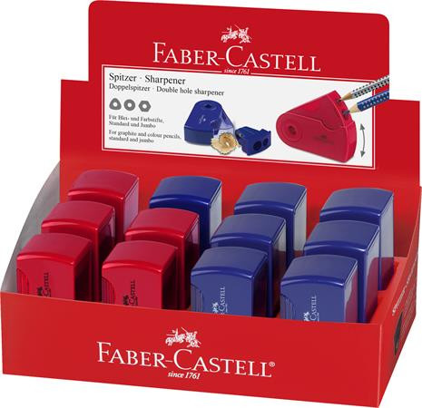 FABER-CASTELL Hegyező display, kétlyukú, 2 tartályos, FABER-CASTELL, vegyes színek