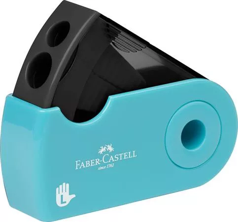 FABER-CASTELL Hegyező display, kétlyukú, tartályos, balkezes, FABER-CASTELL "Sleeve", türkíz