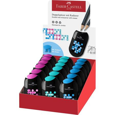 FABER-CASTELL Hegyező display, kétlyukú, 2 tartályos, FABER-CASTELL, vegyes színek