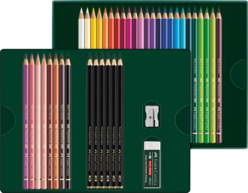 FABER-CASTELL Színes- és grafitceruza készlet, FABER-CASTELL "Polychromos & Pitt Graphite Matt" , 40 db-os szett