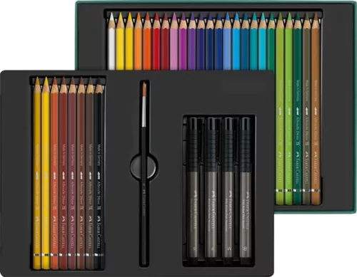 FABER-CASTELL Akvarell ceruza készlet, ecsettel, FABER-CASTELL "Albrecht Dürer & Pitt Artist Pen", 37 db-os szett