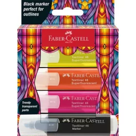   FABER-CASTELL Szövegkiemelő készlet, FABER-CASTELL "Glassy", 3 különböző neon szín + fekete