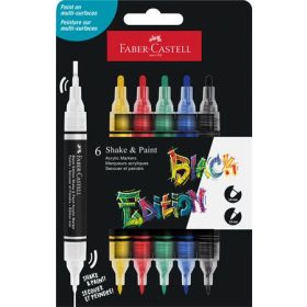   FABER-CASTELL Dekormarker készlet, 1,0/3,0 mm, kétvégű, akril, FABER-CASTELL "Shake&Paint", 6 különböző szín