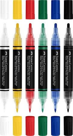 FABER-CASTELL Dekormarker készlet, 1,0/3,0 mm, kétvégű, akril, FABER-CASTELL "Shake&Paint", 6 különböző szín