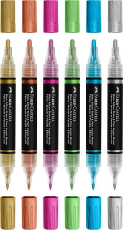 FABER-CASTELL Dekormarker készlet, 1,0/3,0 mm, kétvégű, akril, FABER-CASTELL "Shake&Paint", 6 különböző metál szín