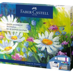   FABER-CASTELL Akrilfesték készlet festővászonnal, tubusos, FABER-CASTELL "Creative Studio", 12 különböző szín
