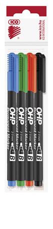 ICO Alkoholos marker készlet, OHP, 2-3 mm, B, ICO, 4 különböző szín
