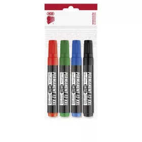   ICO Alkoholos marker készlet, 1-4 mm, vágott, ICO "Permanent 12 XXL", 4 különböző szín