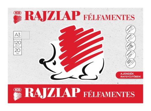 ICO Rajzlap, félfamentes, A3, 120 g/m2, ICO "Süni"