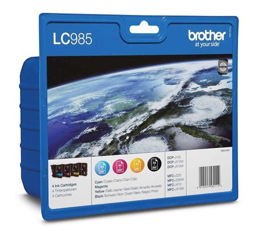 BROTHER LC985BCMY Tintapatron multipack DCP J125, BROTHER, b+c+m+y, 1*300 oldal, 3*260 oldal