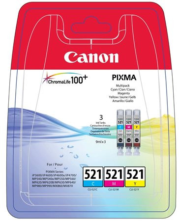 CANON CLI-521KIT Tintapatron multipack Pixma iP3600, 4600 nyomtatókhoz, CANON, c+m+y, 3*9ml