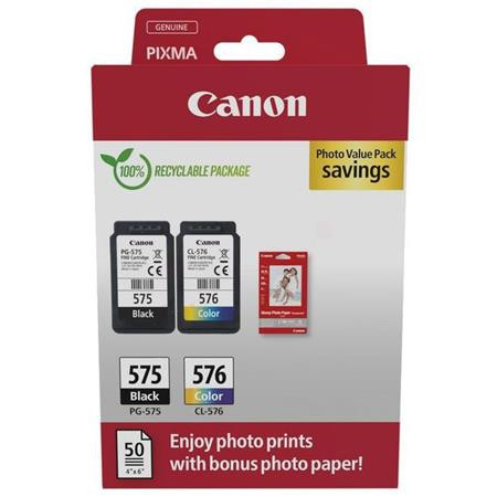 CANON PG575/CL576 Tintapatron multipack + GP501 fotópapír, Pixma TR4750i nyomtatóhoz, CANON, fekete, színes, 2*100 o. + 50 ív