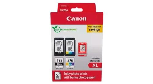 CANON PG575XL/CL576XL Tintapatron multipack + GP501 fotópapír, Pixma TR4750i nyomtatóhoz, CANON, b+c+m+y, 400+300 o. + 50 ív