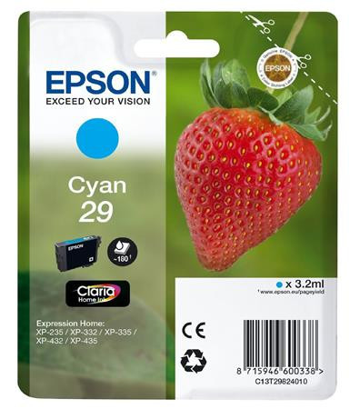 EPSON C13T29824010 Tintapatron XP235/332 nyomtatókhoz, EPSON, cián, 3,2ml