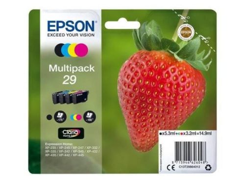 EPSON T29864012 Tintapatron multipack XP245 nyomtatóhoz, EPSON, b+c+m+y, 14,9ml