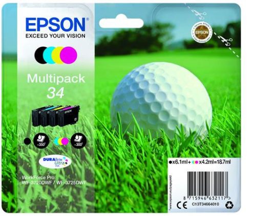 EPSON T34664010 Tintapatron multipack, WorkForce WF-3720DWF nyomtatóhoz, EPSON, b+c+m+y, 18,7 ml