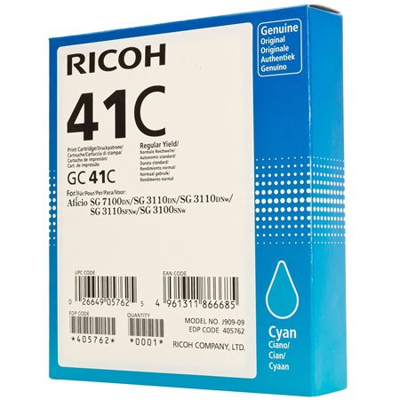 RICOH 405762 Gélpatron SG 3100SNw, SG 7100DN nyomtatókhoz, RICOH Type GC41C, cián, 2,2k