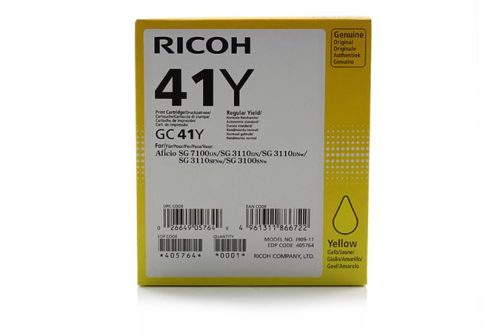 RICOH 405764 Gélpatron SG 3100SNw, SG 7100DN nyomtatókhoz, RICOH Type GC41Y, sárga, 2,2k