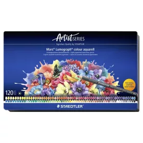   STAEDTLER Akvarell színes ceruza készlet, hatszögletű, fémdobozos, STAEDTLER "Mars® Lumograph® 104", 120 különböző szín