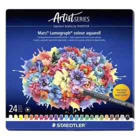   STAEDTLER Akvarell színes ceruza készlet, hatszögletű, fémdobozos, STAEDTLER "Mars® Lumograph® 104", 24 különböző szín