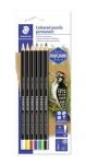   STAEDTLER Színes ceruza készlet, henger alakú, mindenre író, vízálló (glasochrom), STAEDTLER "Lumocolor 108 20", 6 különbö