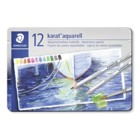   STAEDTLER Akvarell ceruza készlet, hatszögletű, fém doboz, STAEDTLER "Karat® aquarell 125", 12 különböző szín