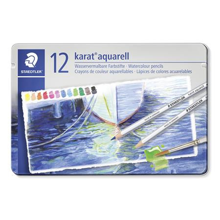 STAEDTLER Akvarell ceruza készlet, hatszögletű, fém doboz, STAEDTLER "Karat® aquarell 125", 12 különböző szín