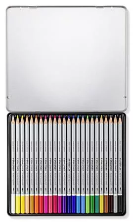 STAEDTLER Akvarell ceruza készlet, hatszögletű, fém doboz, STAEDTLER "Karat® aquarell 125", 24 különböző szín