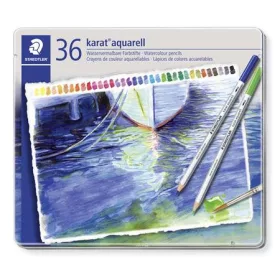   STAEDTLER Akvarell ceruza készlet, hatszögletű, fém doboz, STAEDTLER "Karat® aquarell 125", 36 különböző szín