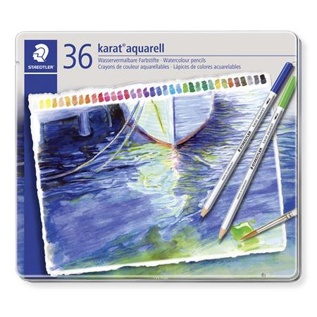 STAEDTLER Akvarell ceruza készlet, hatszögletű, fém doboz, STAEDTLER "Karat® aquarell 125", 36 különböző szín