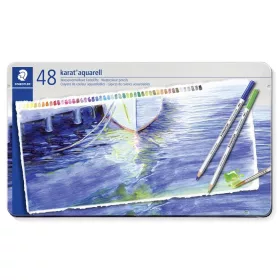   STAEDTLER Akvarell ceruza készlet, hatszögletű, fém doboz, STAEDTLER "Karat® aquarell 125", 48 különböző szín